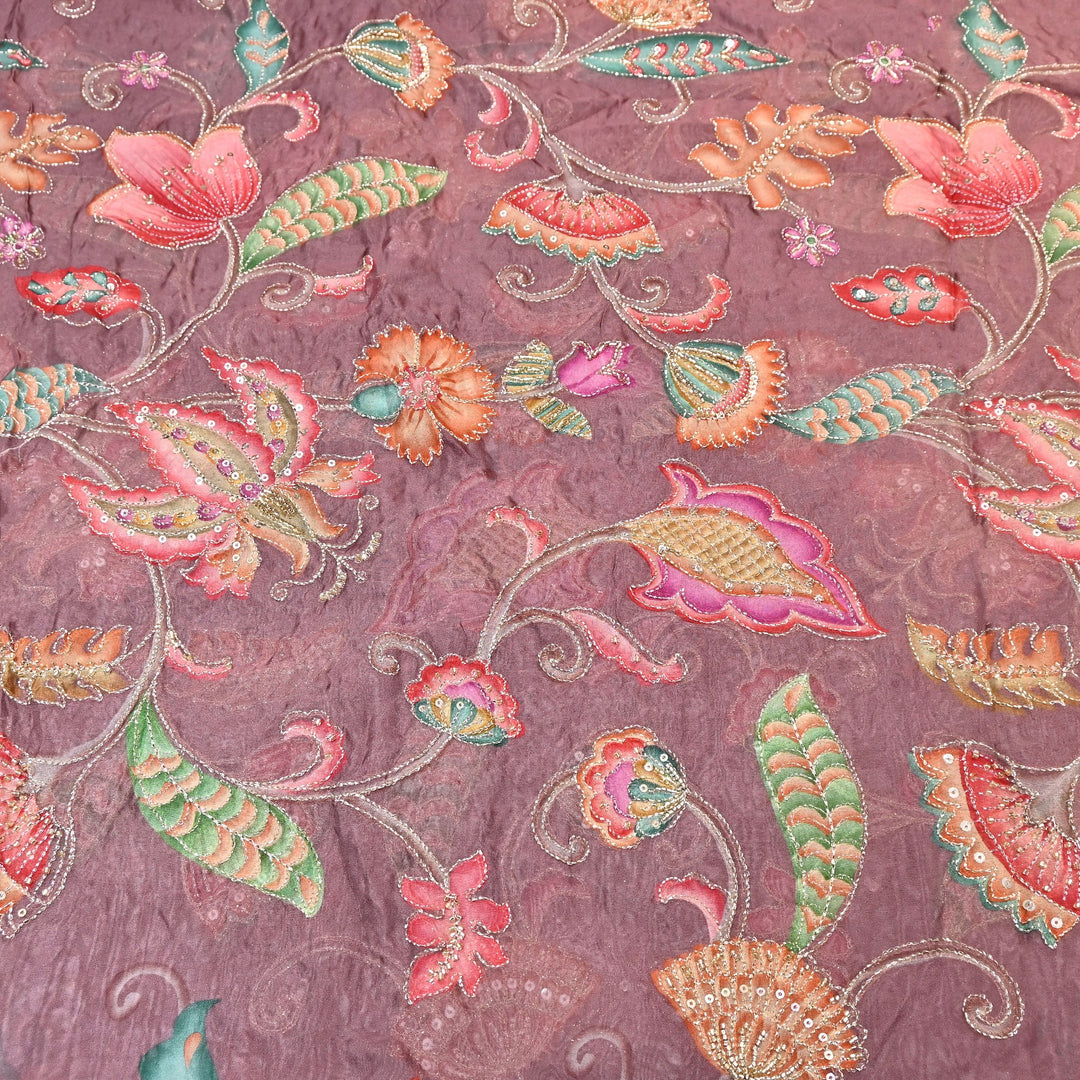 Premium Organza Position Print Fabric with Zari Sequins Embroidery- Designer Fabric- 00PB29-2
