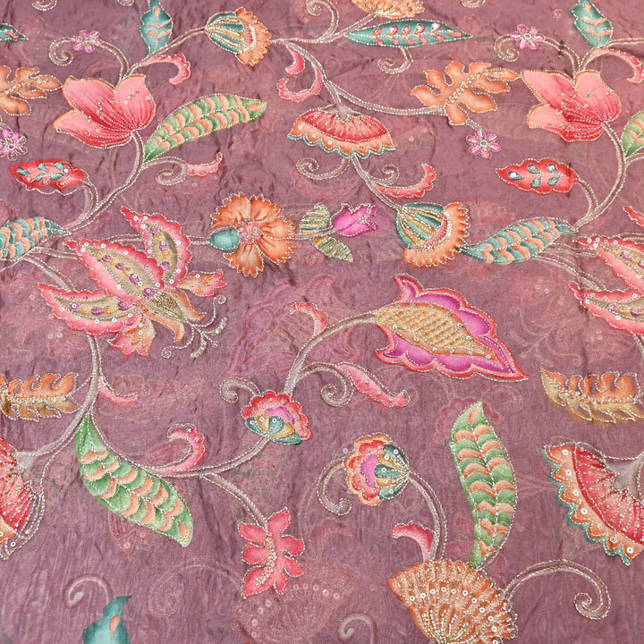 Premium Organza Position Print Fabric with Zari Sequins Embroidery- Designer Fabric- 00PB29-2