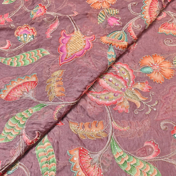 Premium Organza Position Print Fabric with Zari Sequins Embroidery- Designer Fabric- 00PB29-2