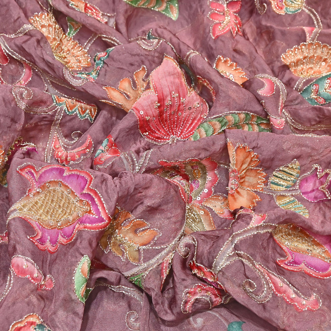Premium Organza Position Print Fabric with Zari Sequins Embroidery- Designer Fabric- 00PB29-2