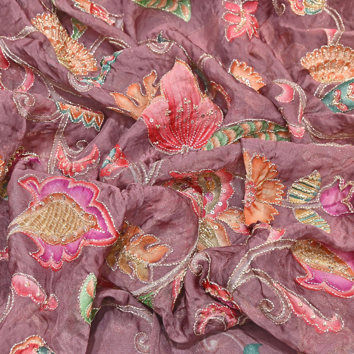Premium Organza Position Print Fabric with Zari Sequins Embroidery- Designer Fabric- 00PB29-2