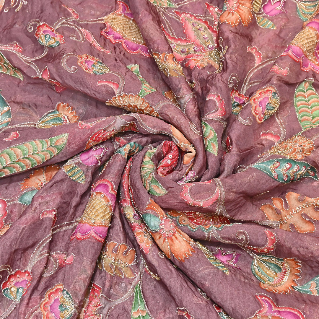 Premium Organza Position Print Fabric with Zari Sequins Embroidery- Designer Fabric- 00PB29-2