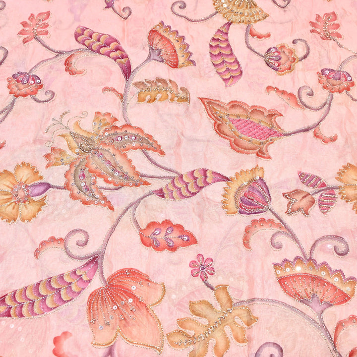 Premium Organza Position Print Fabric with Zari Sequins Embroidery- Designer Fabric- 00PB29-3