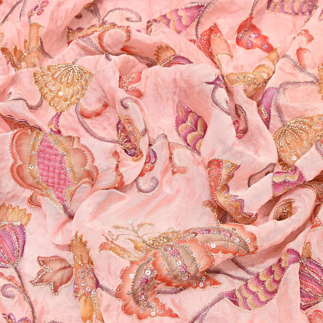 Premium Organza Position Print Fabric with Zari Sequins Embroidery- Designer Fabric- 00PB29-3