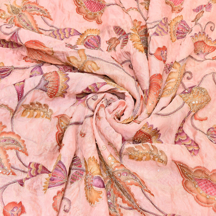 Premium Organza Position Print Fabric with Zari Sequins Embroidery- Designer Fabric- 00PB29-3