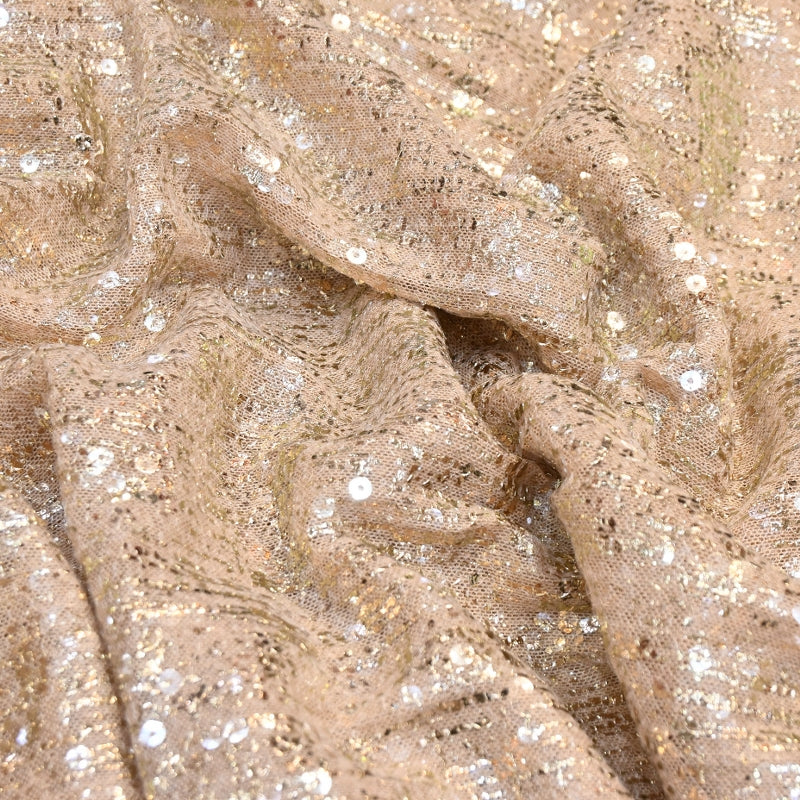 Lycra Net Zari Sequins Embroidery Fabric – Premium Designer Net Fabric - AT11826A-A