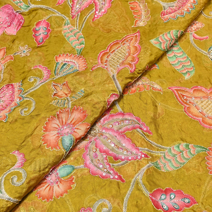 Premium Organza Position Print Fabric with Zari Sequins Embroidery- Designer Fabric- 00PB29-4