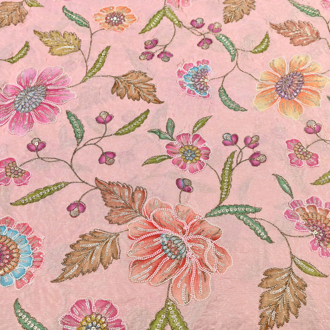 Crape Shimmer Fabric with Position Print & Zari Sequence Embroidery -00P260-3