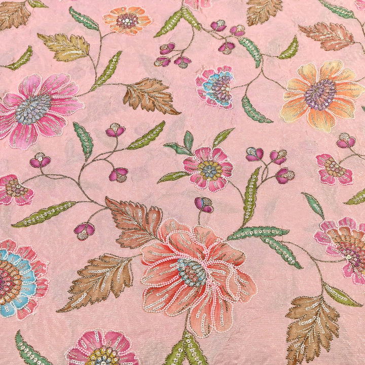 Crape Shimmer Fabric with Position Print & Zari Sequence Embroidery -00P260-3