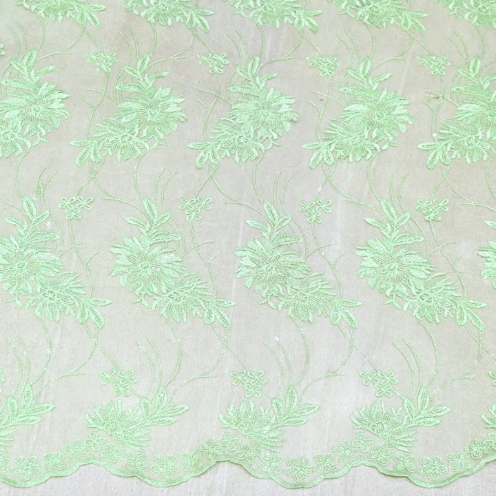 Imported Net Sequins Embroidery Fabric | Floral Designer Net Fabric - 060189-1