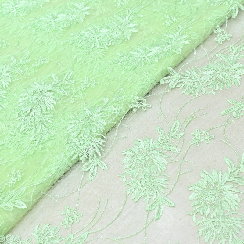 Imported Net Sequins Embroidery Fabric | Floral Designer Net Fabric - 060189-1