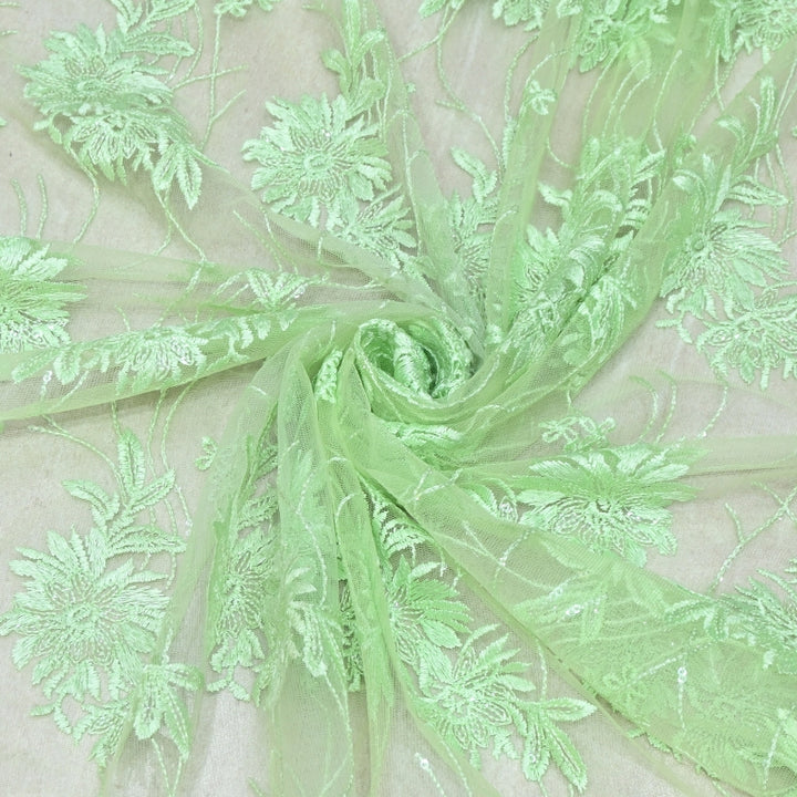 Imported Net Sequins Embroidery Fabric | Floral Designer Net Fabric - 060189-1