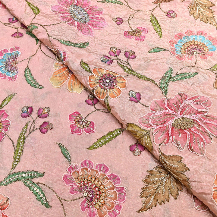 Crape Shimmer Fabric with Position Print & Zari Sequence Embroidery -00P260-3