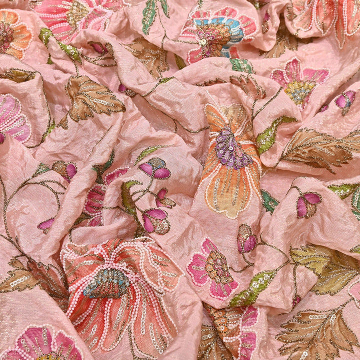 Crape Shimmer Fabric with Position Print & Zari Sequence Embroidery -00P260-3