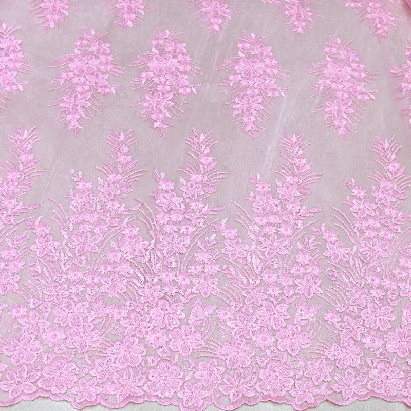 Imported Net Sequins Embroidery Fabric | Floral Designer Net Fabric - 060189-2