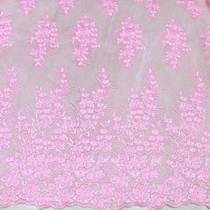 Imported Net Sequins Embroidery Fabric | Floral Designer Net Fabric - 060189-2