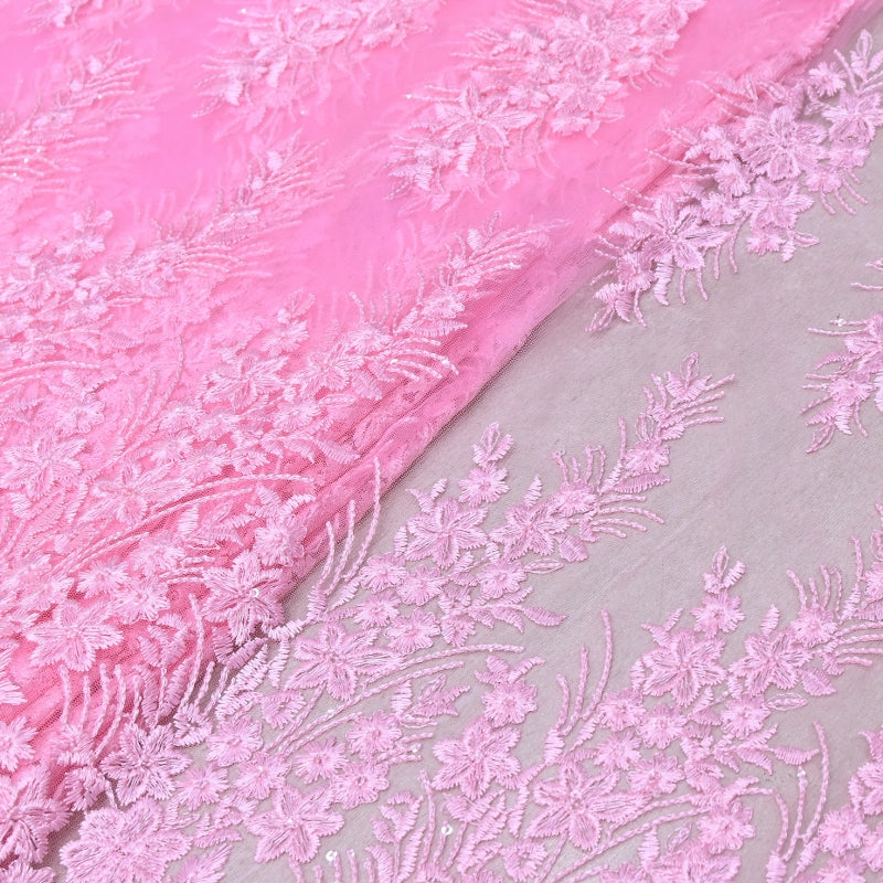 Imported Net Sequins Embroidery Fabric | Floral Designer Net Fabric - 060189-2
