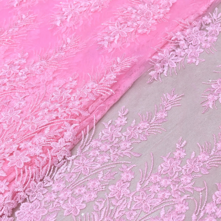 Imported Net Sequins Embroidery Fabric | Floral Designer Net Fabric - 060189-2