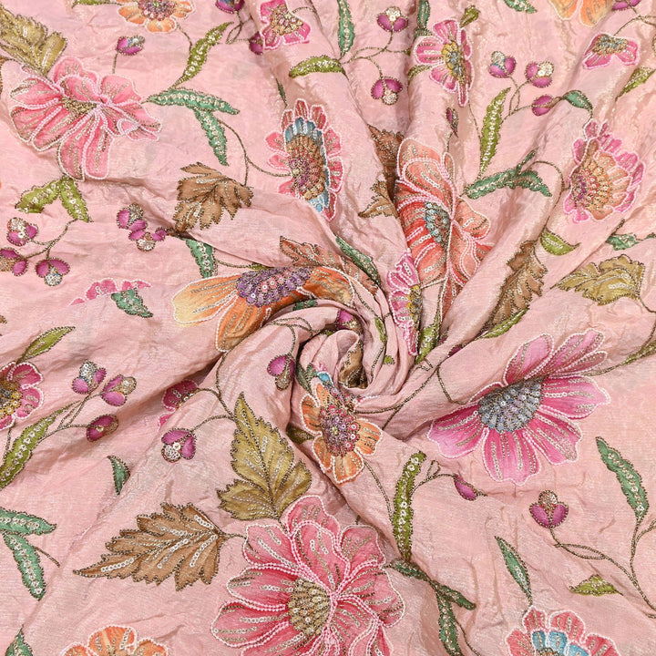 Crape Shimmer Fabric with Position Print & Zari Sequence Embroidery -00P260-3