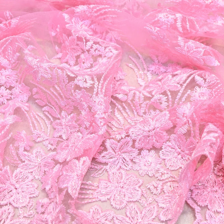 Imported Net Sequins Embroidery Fabric | Floral Designer Net Fabric - 060189-2