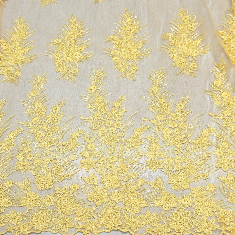 Imported Net Sequins Embroidery Fabric | Floral Designer Net Fabric - 060189-3