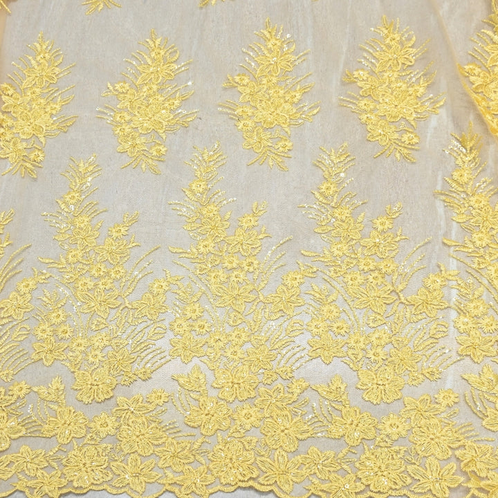 Imported Net Sequins Embroidery Fabric | Floral Designer Net Fabric - 060189-3