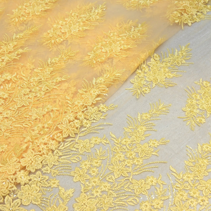 Imported Net Sequins Embroidery Fabric | Floral Designer Net Fabric - 060189-3