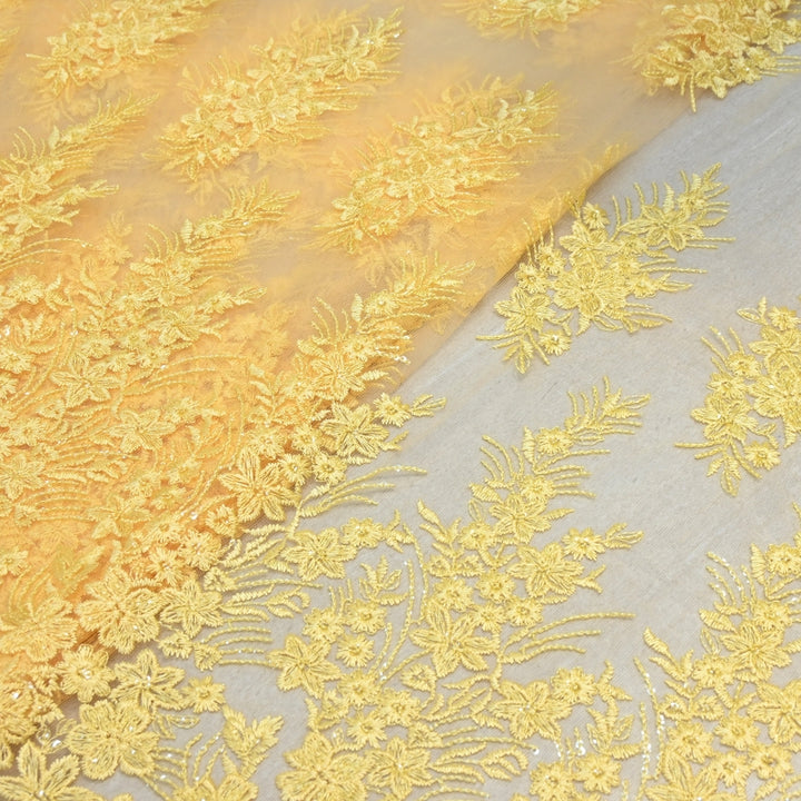 Imported Net Sequins Embroidery Fabric | Floral Designer Net Fabric - 060189-3