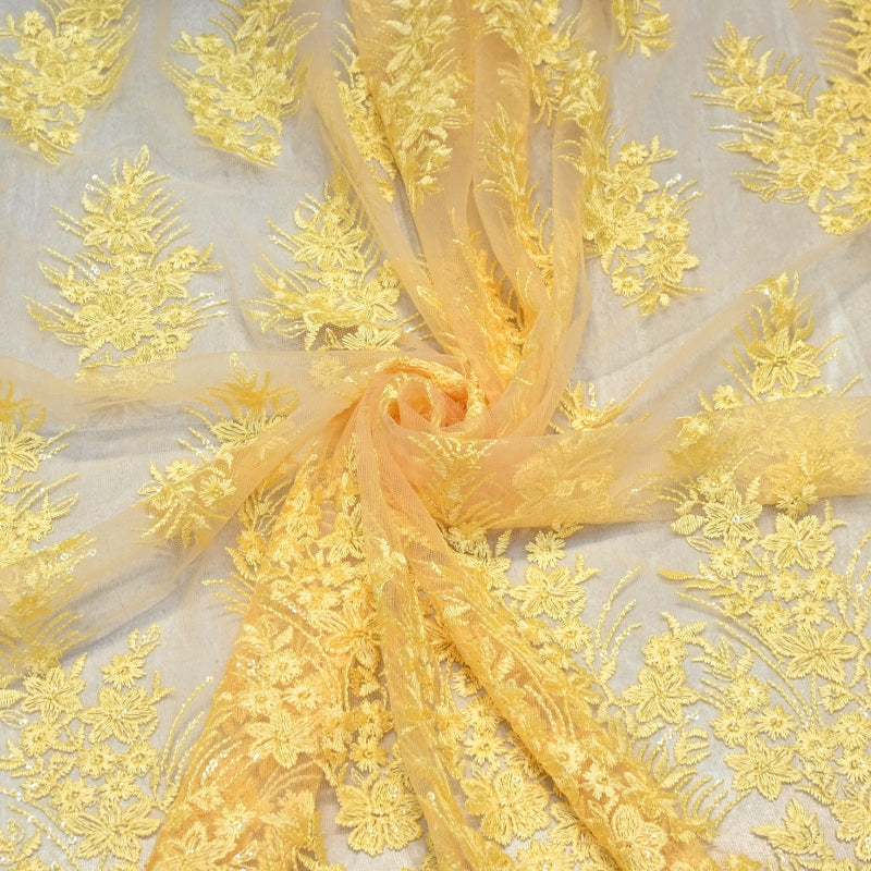 Imported Net Sequins Embroidery Fabric | Floral Designer Net Fabric - 060189-3