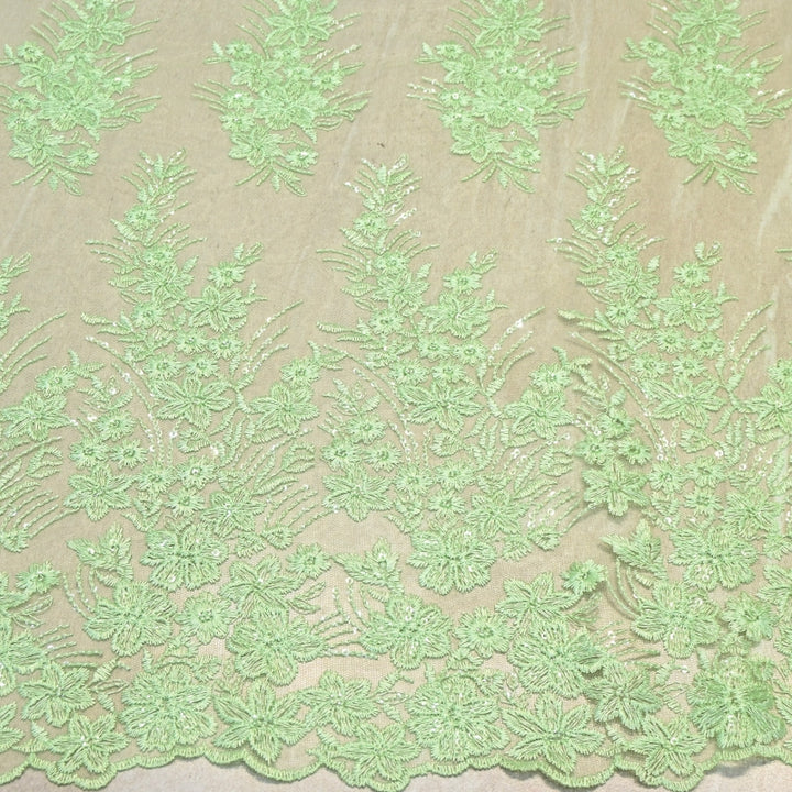Imported Net Sequins Embroidery Fabric | Floral Designer Net Fabric - 060189-4