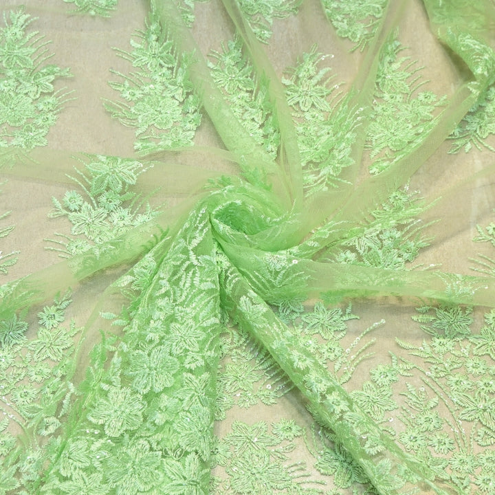 Imported Net Sequins Embroidery Fabric | Floral Designer Net Fabric - 060189-4