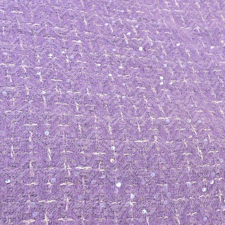 Premium Lavender Sequins Tweed Fabric – Soft Textured Designer Tweed Fabric - 059R50-1