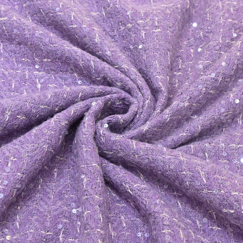 Premium Lavender Sequins Tweed Fabric – Soft Textured Designer Tweed Fabric - 059R50-1