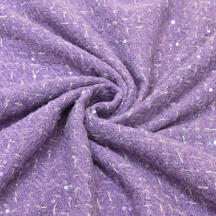 Premium Lavender Sequins Tweed Fabric – Soft Textured Designer Tweed Fabric - 059R50-1