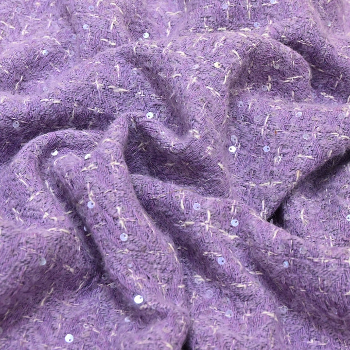 Premium Lavender Sequins Tweed Fabric – Soft Textured Designer Tweed Fabric - 059R50-1