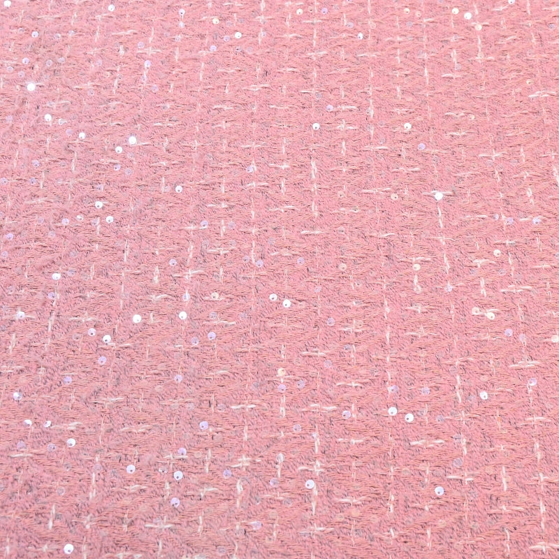 Premium Blush Pink Sequins Tweed Fabric – Soft Textured Designer Tweed Fabric - 054R50