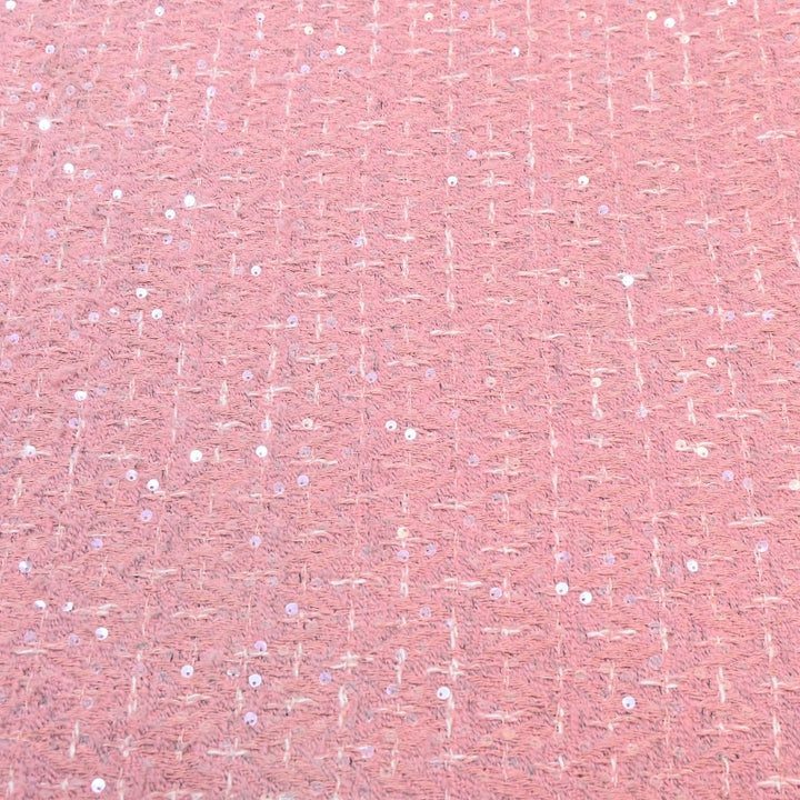 Premium Blush Pink Sequins Tweed Fabric – Soft Textured Designer Tweed Fabric - 054R50
