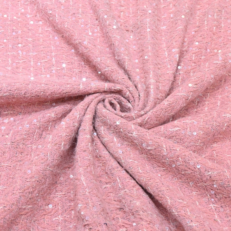 Premium Blush Pink Sequins Tweed Fabric – Soft Textured Designer Tweed Fabric - 054R50