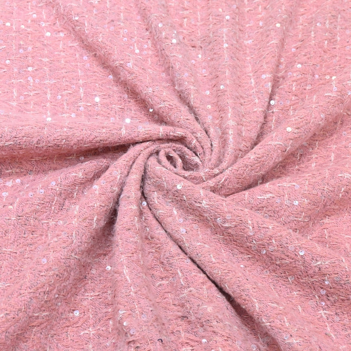 Premium Blush Pink Sequins Tweed Fabric – Soft Textured Designer Tweed Fabric - 054R50