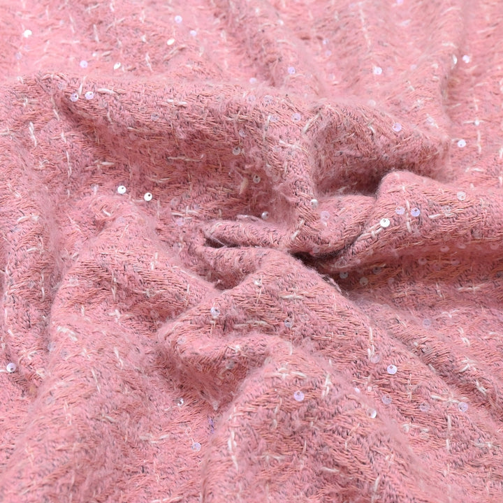 Premium Blush Pink Sequins Tweed Fabric – Soft Textured Designer Tweed Fabric - 054R50
