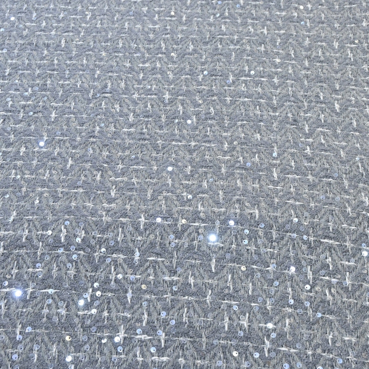 Premium Grey Sequins Tweed Fabric – Soft Textured Designer Tweed Fabric - 059R50