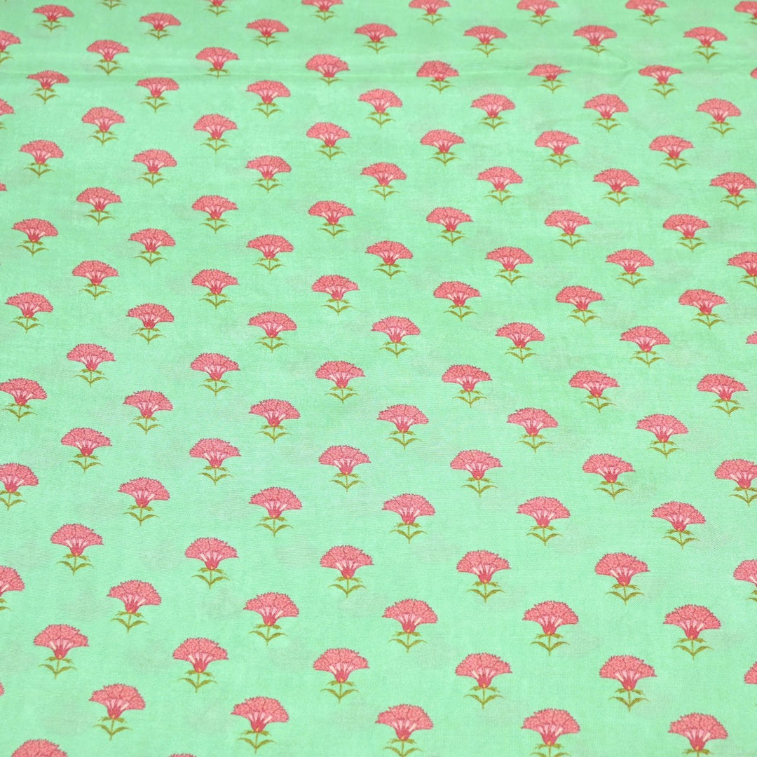 Turquoise Green Color Muslin Digital Print Fabric-000844-2
