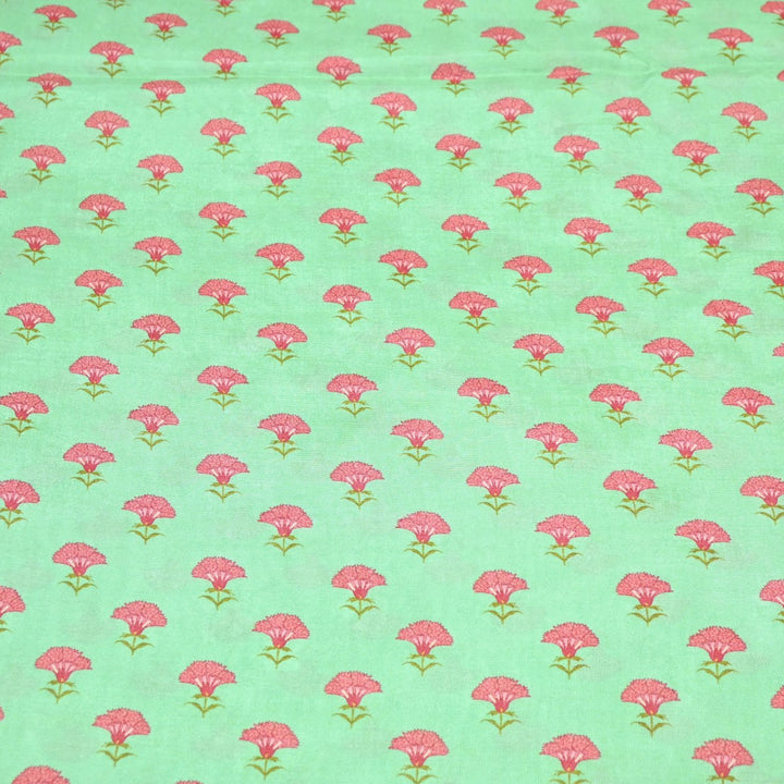 Turquoise Green Color Muslin Digital Print Fabric-000844-2