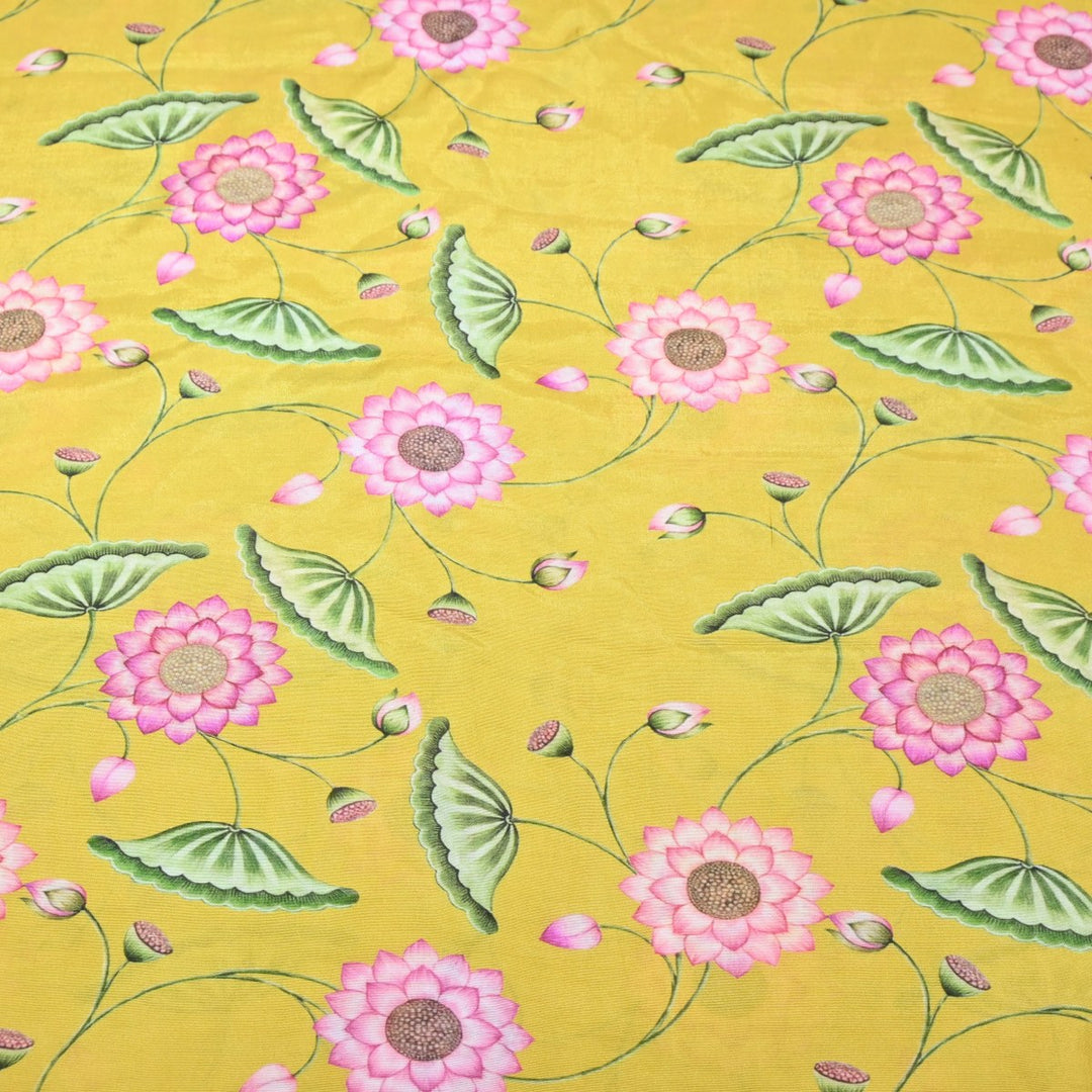 Arylide Yellow Color Muslin Digital Print Fabric-000844-3