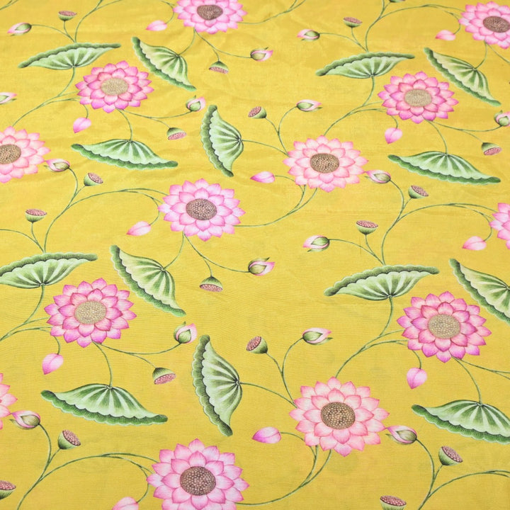 Arylide Yellow Color Muslin Digital Print Fabric-000844-3