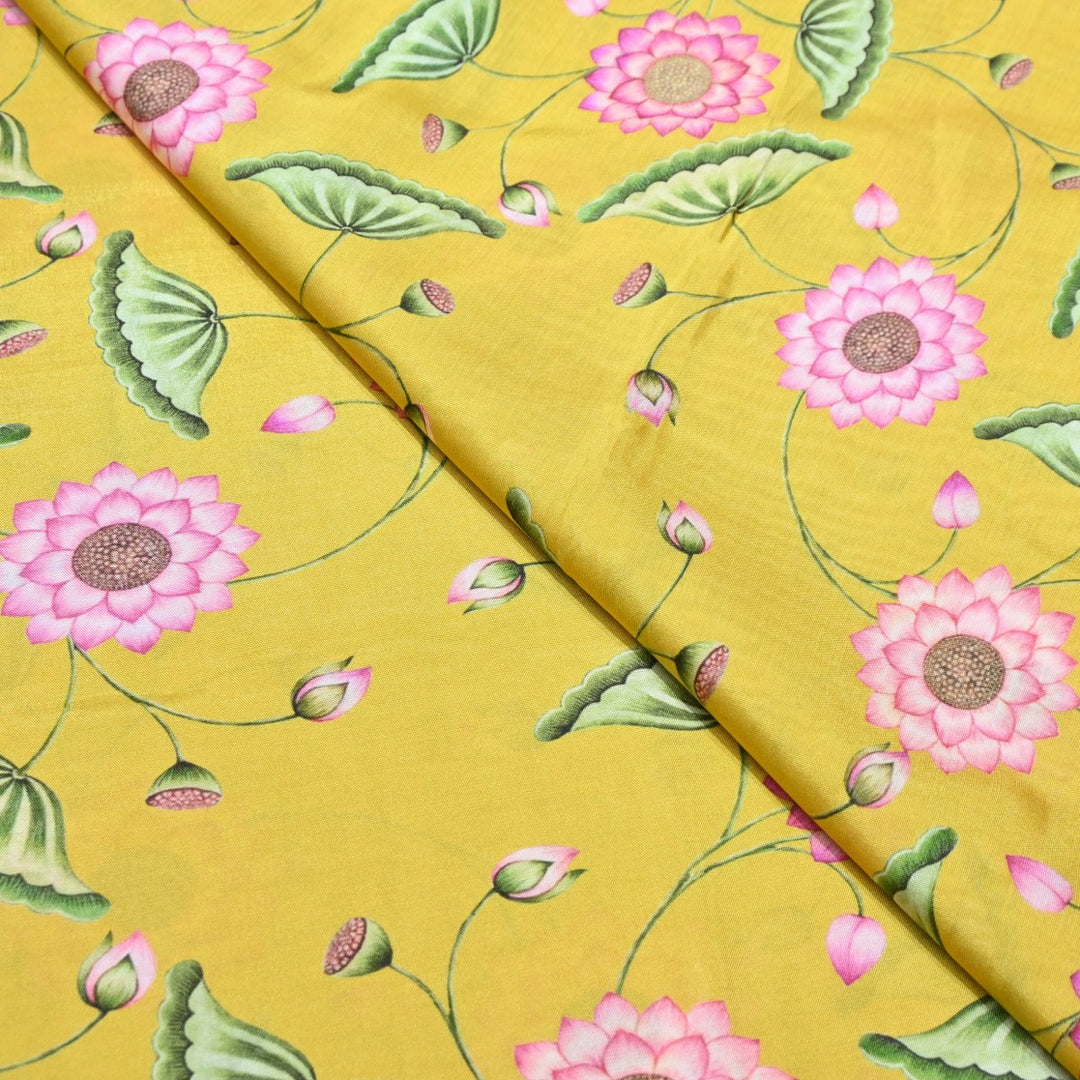 Arylide Yellow Color Muslin Digital Print Fabric-000844-3