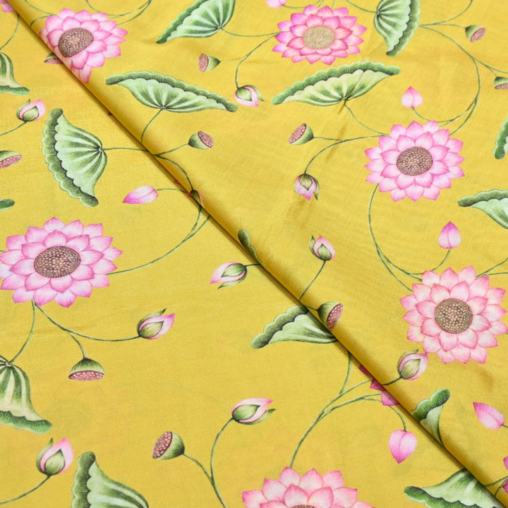 Arylide Yellow Color Muslin Digital Print Fabric-000844-3