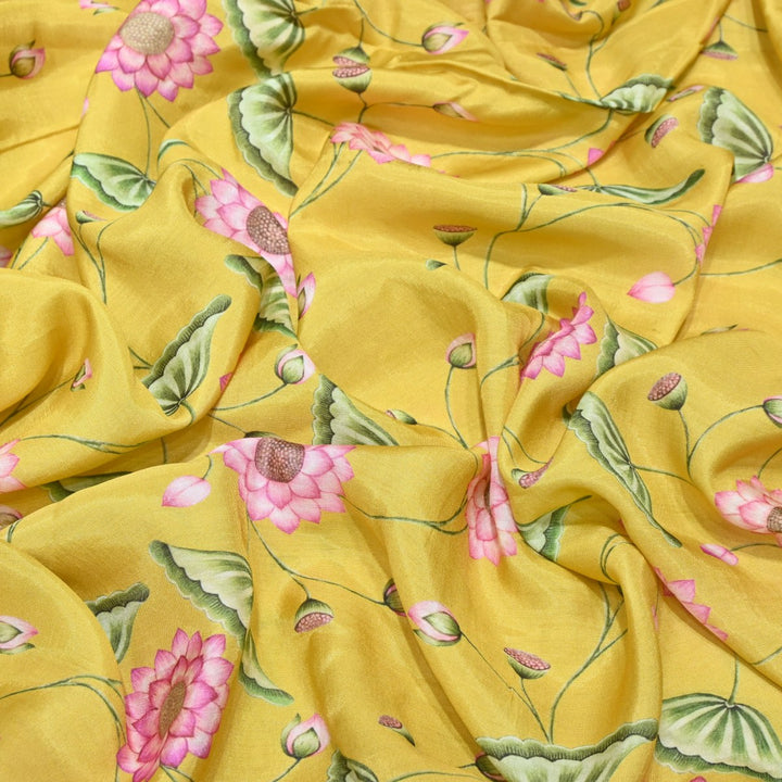 Arylide Yellow Color Muslin Digital Print Fabric-000844-3