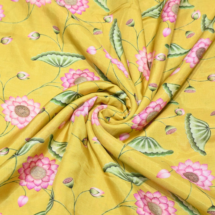 Arylide Yellow Color Muslin Digital Print Fabric-000844-3