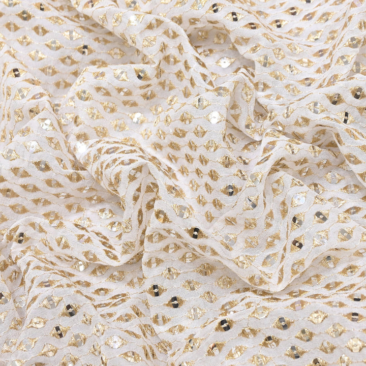Viscose Georgette Mirror Zari Embroidery Fabric | DN5341-01